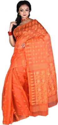 bongstyle Self Design Jamdani Cotton Silk Saree(Orange)