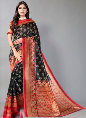 Spacekart Printed Chanderi Art Silk Saree(Black)