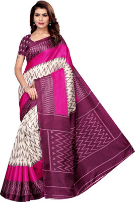 Kjs Geometric Print Ikkat Cotton Blend Saree(Multicolor)