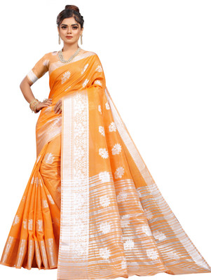 SHREE NATH CREATION Self Design Banarasi Cotton Silk, Jacquard Saree(Orange)