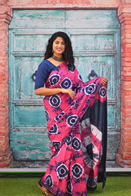 Kiaaron Printed Daily Wear Pure Cotton Saree(Pink)