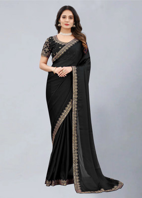 Vivan Fab Solid/Plain Bollywood Art Silk Saree(Black)