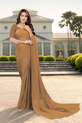 juicee Collection Solid/Plain Bollywood Silk Blend, Lycra Blend Saree(Mustard)