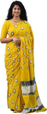 Kiaaron Self Design Ikkat Pure Cotton Saree(Yellow)