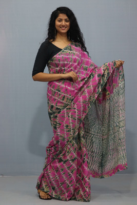 Kiaaron Hand Painted, Printed, Self Design, Blocked Printed Handloom Pure Cotton Saree(Pink)