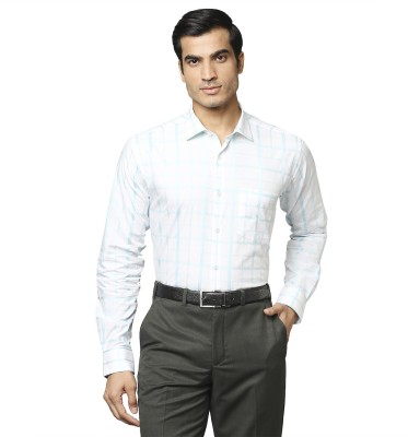 PARK AVENUE Men Checkered Formal White, Blue Shirt