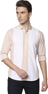 PARK AVENUE Men Striped Casual White, Beige Shirt