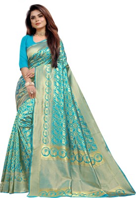 Santraj Texo Fab Pvt Ltd Woven Patola Art Silk Saree(Light Blue)