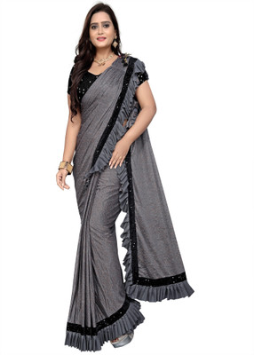 KERHIZ Self Design Bollywood Lycra Blend Saree(Grey)