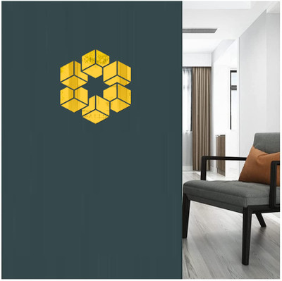 Byte Studio 13 cm decorative square box set golden acrylic sticker Self Adhesive Sticker(Pack of 1)