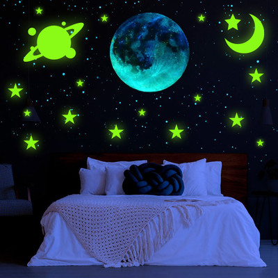 Ashamohar 29 cm Glow in The Dark Chandrayaan Star Moon Home Décor Shiv Shankar Sticker Self Adhesive Sticker(Pack of 1)