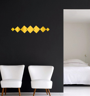 Psychedelic Collection 38.1 cm beautiful mirror decorative golden acrylic sticker Self Adhesive Sticker(Pack of 1)