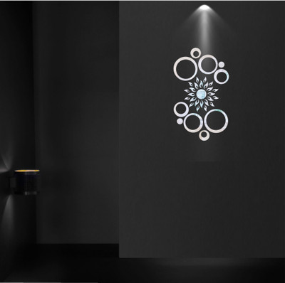 Psychedelic Collection 20 cm decorative silver circle set & flower acrylic sticker Self Adhesive Sticker(Pack of 1)