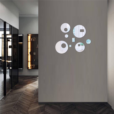 Byte Studio 8 cm beautiful rectangle & circle set silver acrylic sticker Self Adhesive Sticker(Pack of 1)