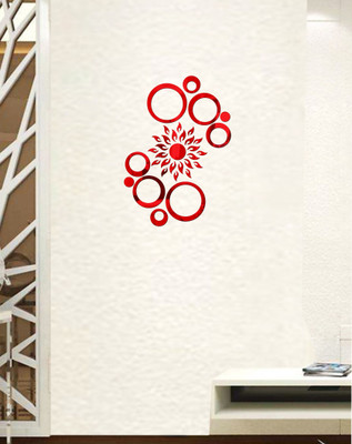 Psychedelic Collection 20 cm decorative silver circle set & flower acrylic sticker Self Adhesive Sticker(Pack of 1)