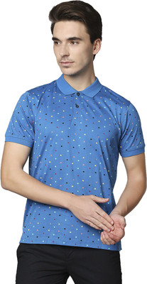 PARK AVENUE Printed Men Polo Neck Blue T-Shirt