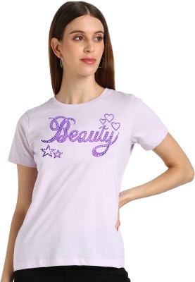 SHASHVI Printed Women Round Neck Purple T-Shirt