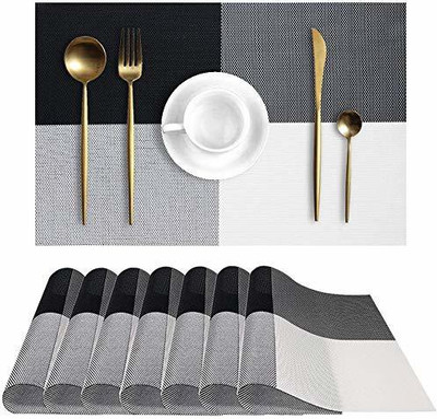 Onlyeasy Rectangular Pack of 4 Table Placemat(Black, PVC)