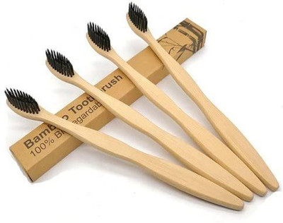 Dwellic Bamboo Toothbrush Adults Charcoal Activated Soft Bristles EcoFriendly Toothbrush Medium Toothbrush(Pack of 4)
