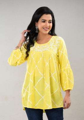 JFT Jaipur Fabtex Casual Embroidered Women Yellow Top