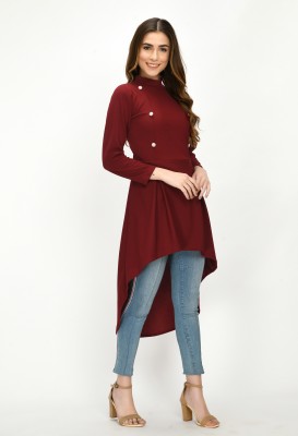 IUGA Casual Solid Women Maroon Top