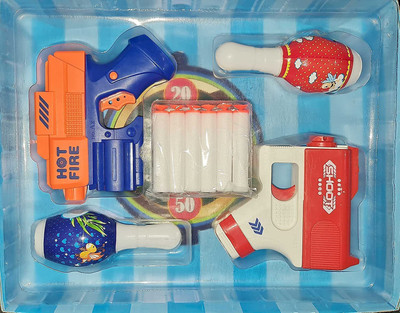 PromoCart Twin Manual shot Soft Bullet Gun with 6 Foam Bullets & Targets Guns & Darts Guns & Darts(Multicolor)