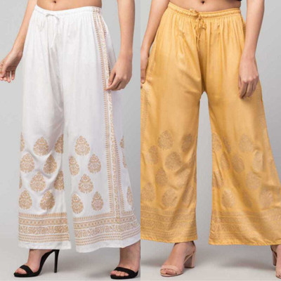 camellias Flared Women White, Beige Trousers