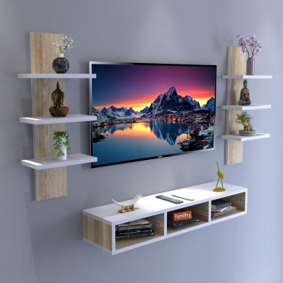 Furnifry Wall Mounted TV Stand for Home/TV Cabinet for Wall/Wall Set Top Box Shelf Stand Engineered Wood TV Entertainment Unit(Finish Color - White and Oak, DIY(Do-It-Yourself))