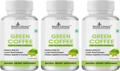 Herbs Library Green Coffee Bean Extract 800mg for Weight Loss pack of 3(3 x 60 No)