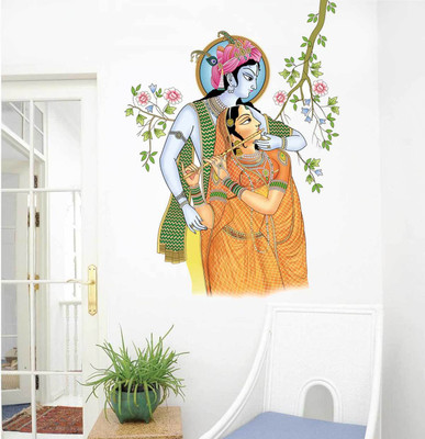 walkart 100 cm wall strickers-Awesome Krishna & Radha Design Self Adhesive Sticker(Pack of 1)