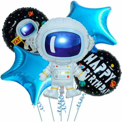 FLIPZONE Printed 5Pcs Astronaut foil Mylar Balloon Set for Space Theme Birthday Decoration Balloon(Blue, Pack of 5)