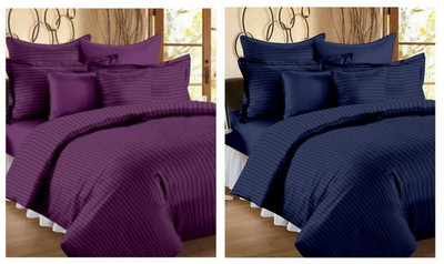 BELEZA FURNISHING Cotton Double Flat 300 TC Striped Bedsheet(Pack of 2, Purple, Blue)