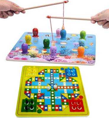 RVM Toys 2in1 Fishing and Ludo Wooden Game Toy with 10 Fishes & 16 Ludo  Pieces Board Game Accessories Board Game - Price History