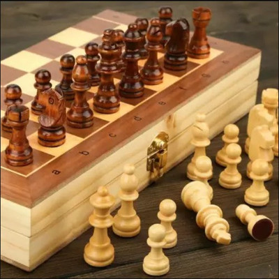 BUNAS Wooden Classic Folding With Lock 30 cm Chess Board(Brown)