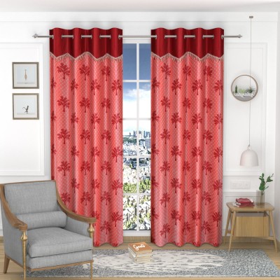 kiara Creations 153 cm (5 ft) Polyester Semi Transparent Window Curtain (Pack Of 2)(Printed, Maroon)