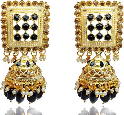 AuraJewel Stylish Square Design Crystal, Beads Jhumka/ Jhumki Earring For Women & Girls, Brass Jhumki Earring, Drops & Danglers