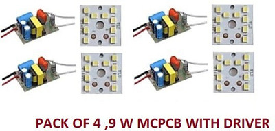 Onas 4 Pcs 9 Watt MCPCB with Driver LED Bulb Raw Material CoolDay WHITE Color Light Electronic Hobby Kit