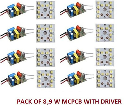 Onas 8 Pcs 9 Watt MCPCB with Driver LED Bulb Raw Material CoolDay WHITE Color Light Electronic Hobby Kit