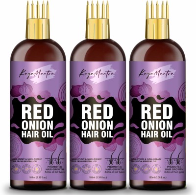 KayaMantra Red Onion Oil - WITH COMB APPLICATOR - Controls Hair Fall - Pack of 3 Hair Oil(300 ml)