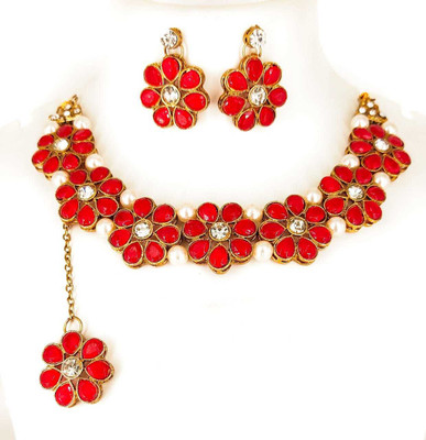 naitika arts Alloy Gold-plated Red Jewellery Set(Pack of 1)