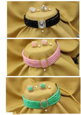 Padmavati Bangles Alloy Gold-plated White, Pink, Green Jewellery Set(Pack of 1)