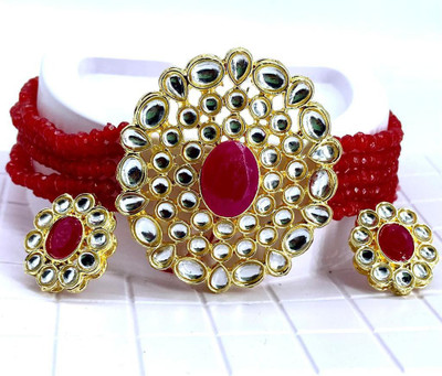 naitika arts Alloy Gold-plated Red Jewellery Set(Pack of 1)