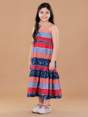 STYLESTONE Girls Calf Length Casual Dress(Multicolor, Sleeveless)