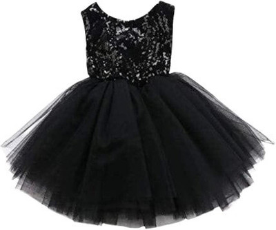 4JSTAR Girls Midi/Knee Length Festive/Wedding Dress(Black, Sleeveless)