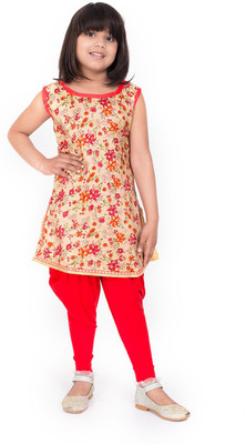 TINY TOON Girls Casual Dhoti & Kurta Set(Red Pack of 1)