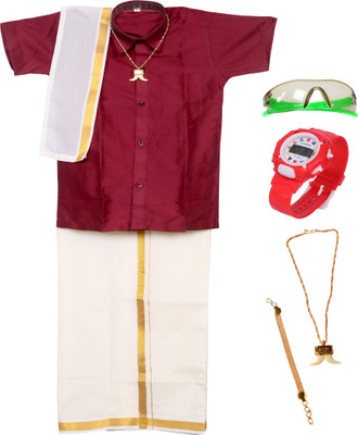 joy readymades Boys Festive & Party Dhoti, Shawl and Shirt Set(Maroon Pack of 1)
