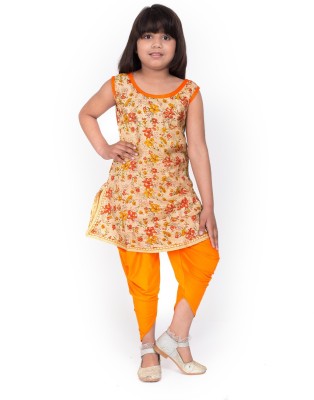 TINY TOON Girls Casual Dhoti & Kurta Set(Orange Pack of 1)