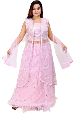 FNOCKS Self Design Stitched Lehenga with Jacket(Pink)