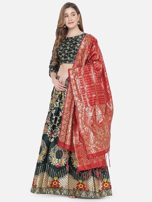 MR Y Self Design Semi Stitched Lehenga Choli(Dark Green)