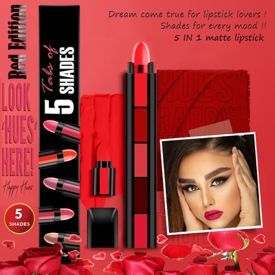 COLOR FLAME Red Edition Colors of Love 5 In 1 Matte Long Lasting Lipstick(Red Edition, 7.5 g)